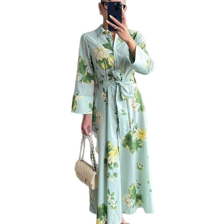 Damen Maxikleid mit floralen Mustern und Wickelgürtel Drune