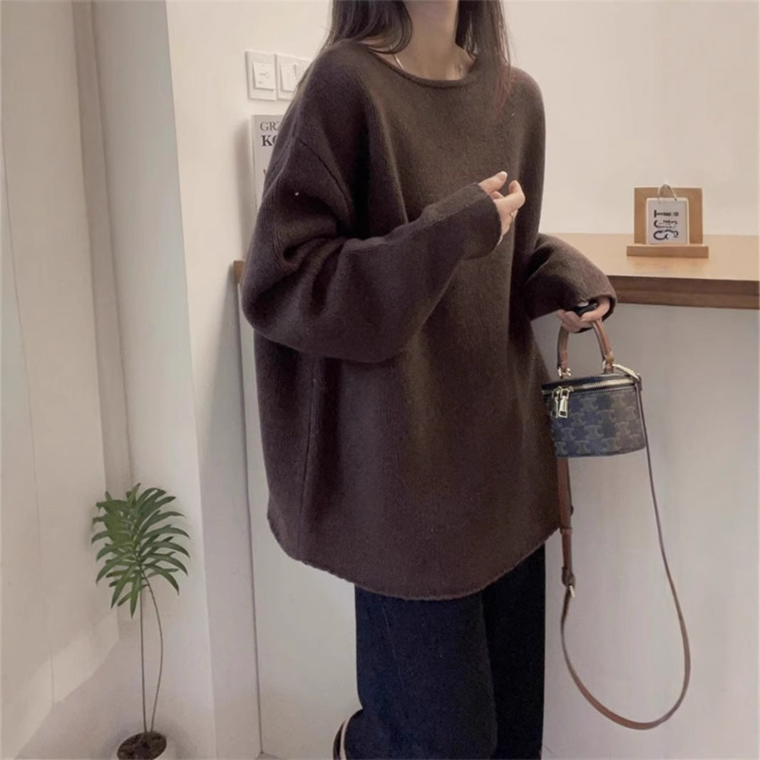 Damen Oversized Strickpullover mit lässigem Schnitt und hohem Kragen Drune