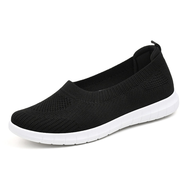 Damen nan atmungsaktive Strick-Ballerina-Slipper mit nahtlosem Sockeneinstieg, orthopädischem Memory-Fußbett und flexibler EVA-Laufsohle Drune