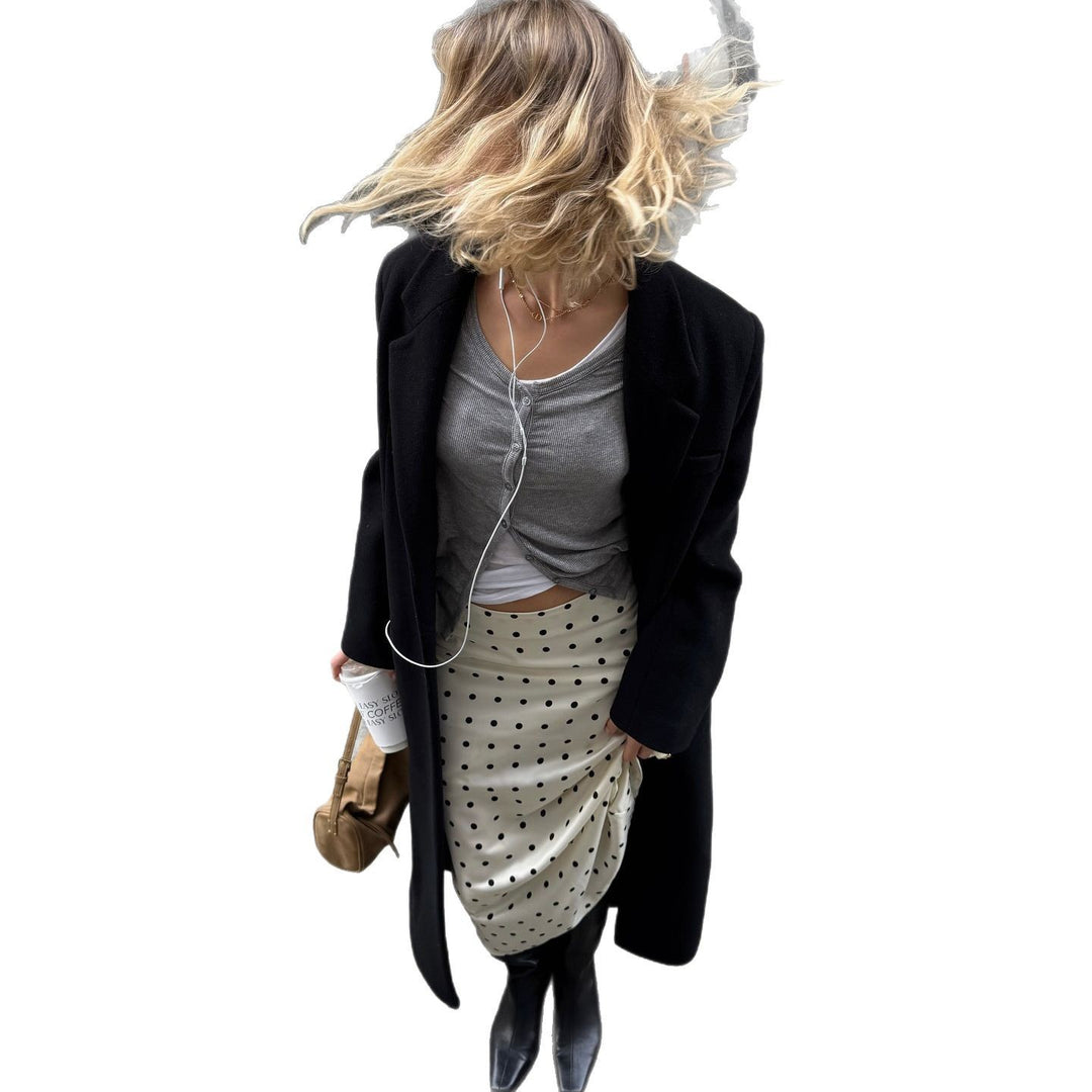 Damen modischer Midirock mit elegantem Punktdesign und hohem Schlitz Drune