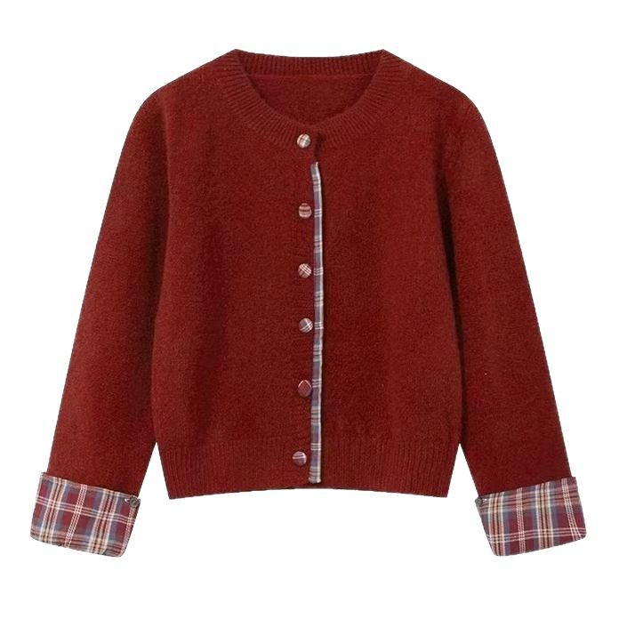 Damen Strickjacke mit kreativem Knopfdesign und kontrastierender Innenauskleidung Drune