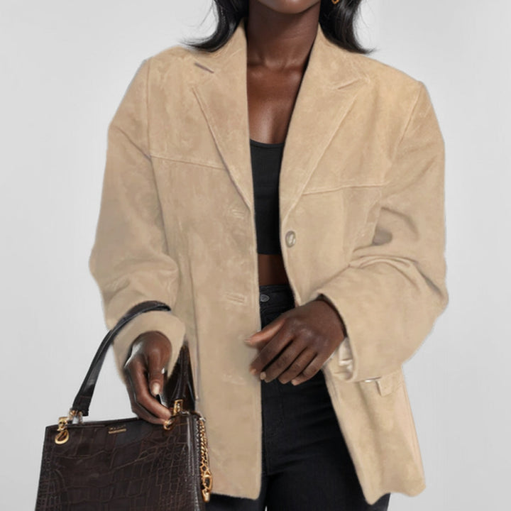 Damen eleganter Oversized-Blazer aus Wildlederimitat Drune