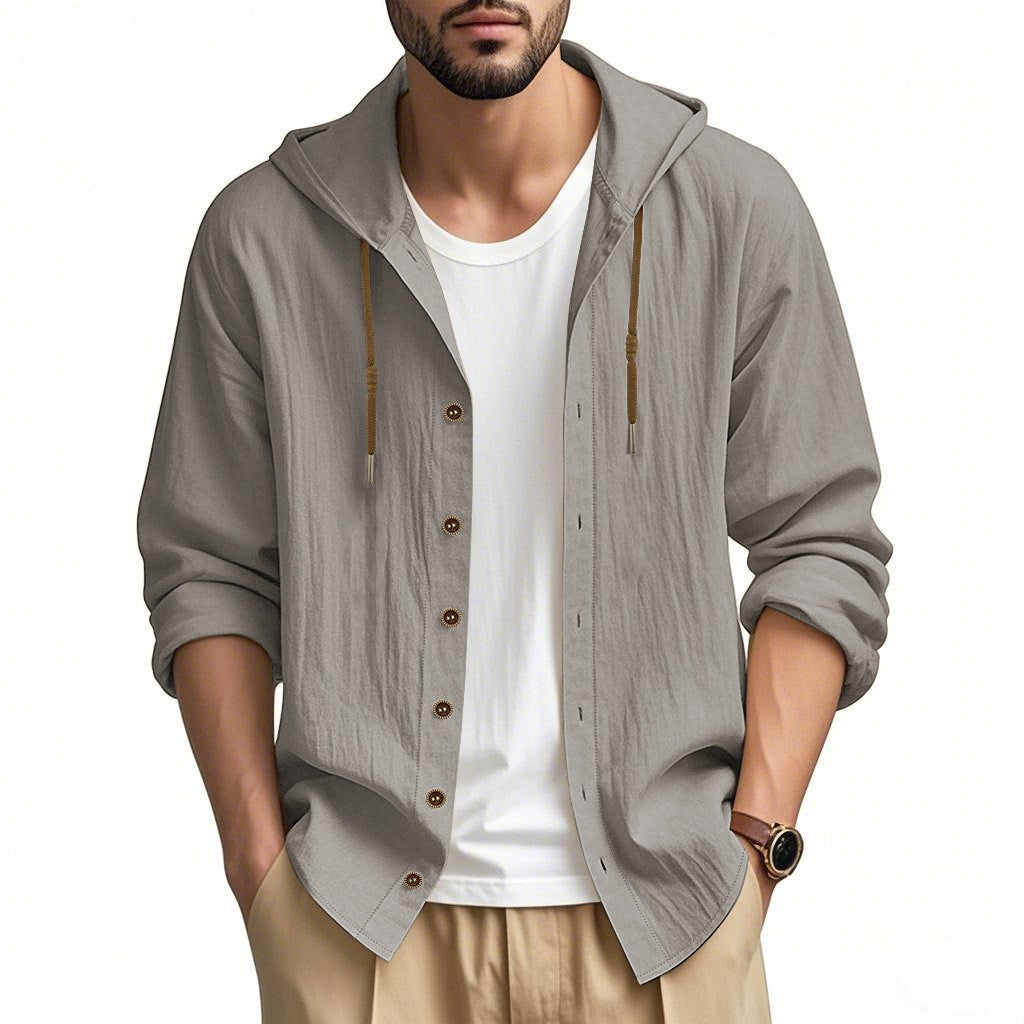 Herren lässige Hemdjacke mit Kapuze und Druckknopfleiste Drune