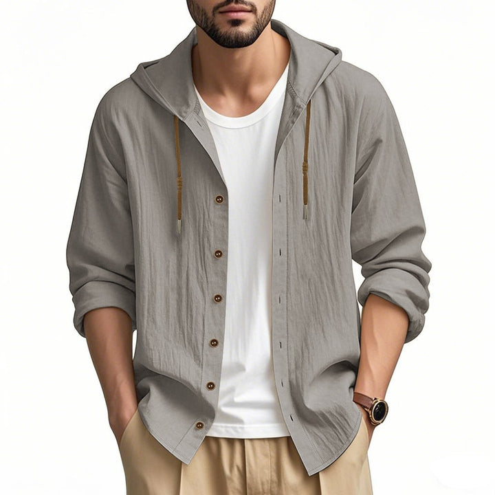 Herren lässige Hemdjacke mit Kapuze und Druckknopfleiste Drune