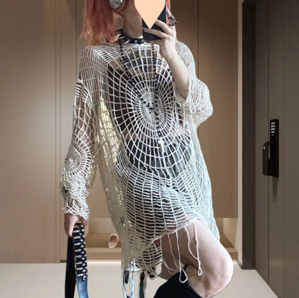 Damen Häkelponcho mit offenen Maschen Drune