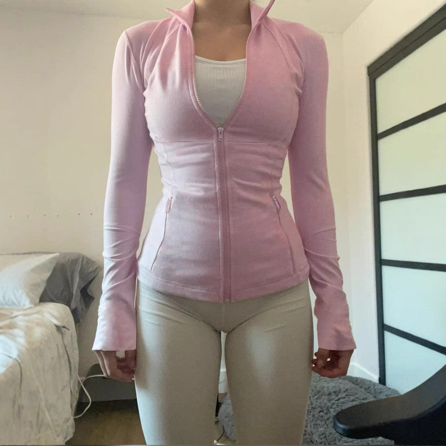Damen nan kurzes Ripp-Kapuzenhoodie mit halbem Reißverschluss, langen Ärmeln und Daumenloch Drune