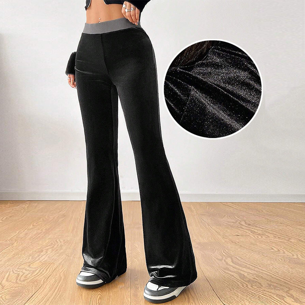 Damen flared Samt-Hose mit elastischem Bund und funkelndem Design Drune