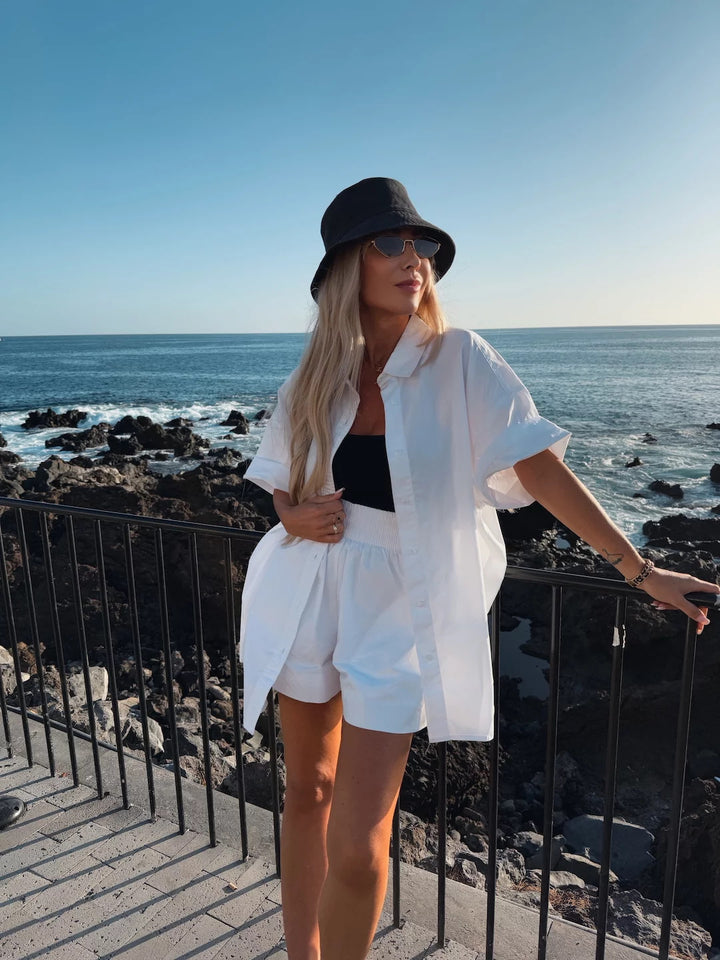 Damen Tragekomfortable Kurzarm-Bluse und Shorts Set Drune