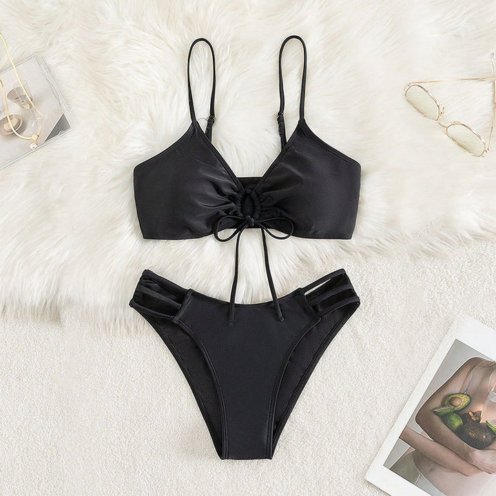Damen Triangel-Bikini-Set mit Schleifen-Detail und modischen Einschnitten Drune