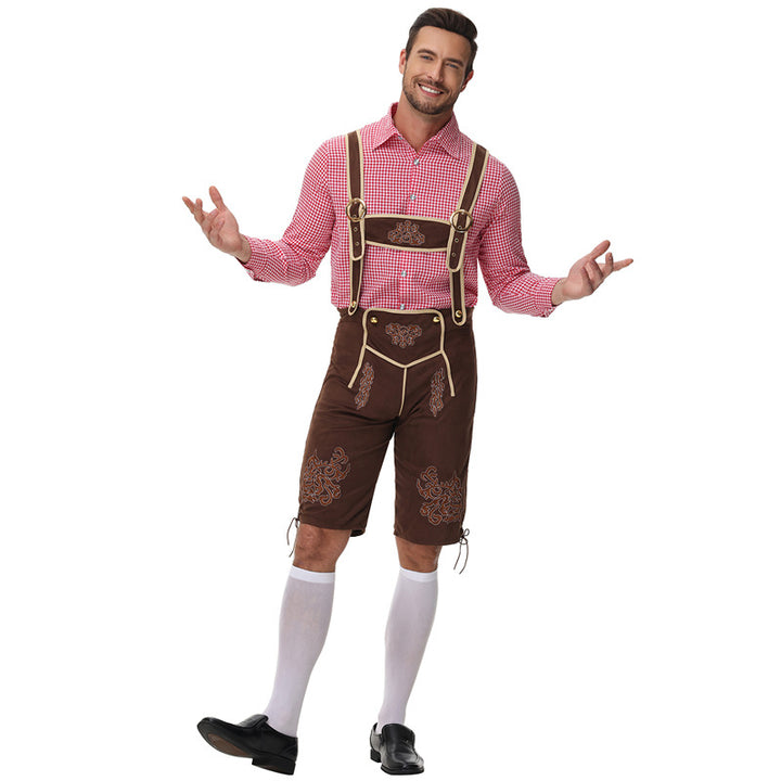 Herren nan traditionelle Trachtenlederhose mit Hosenträgern und Stickereien Drune