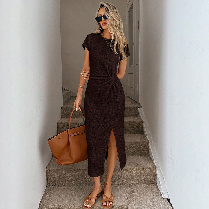 Damen Maxikleid mit elegantem Knoten und hoher Seitenschlitz-Detailierung Drune