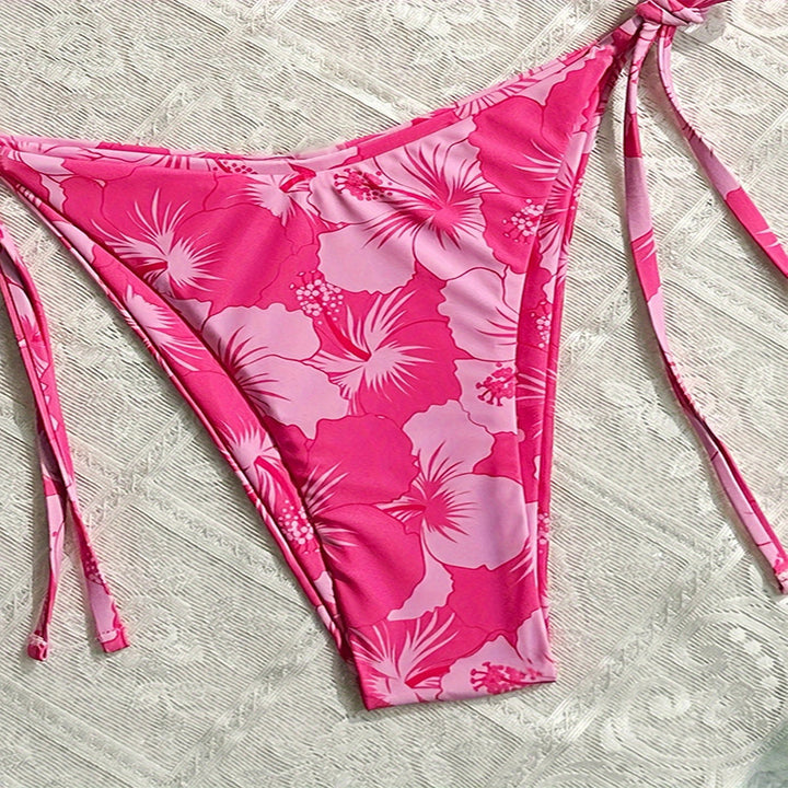 Damen Triangel-Bikini mit floralem Muster und eleganten Bindebändern Drune