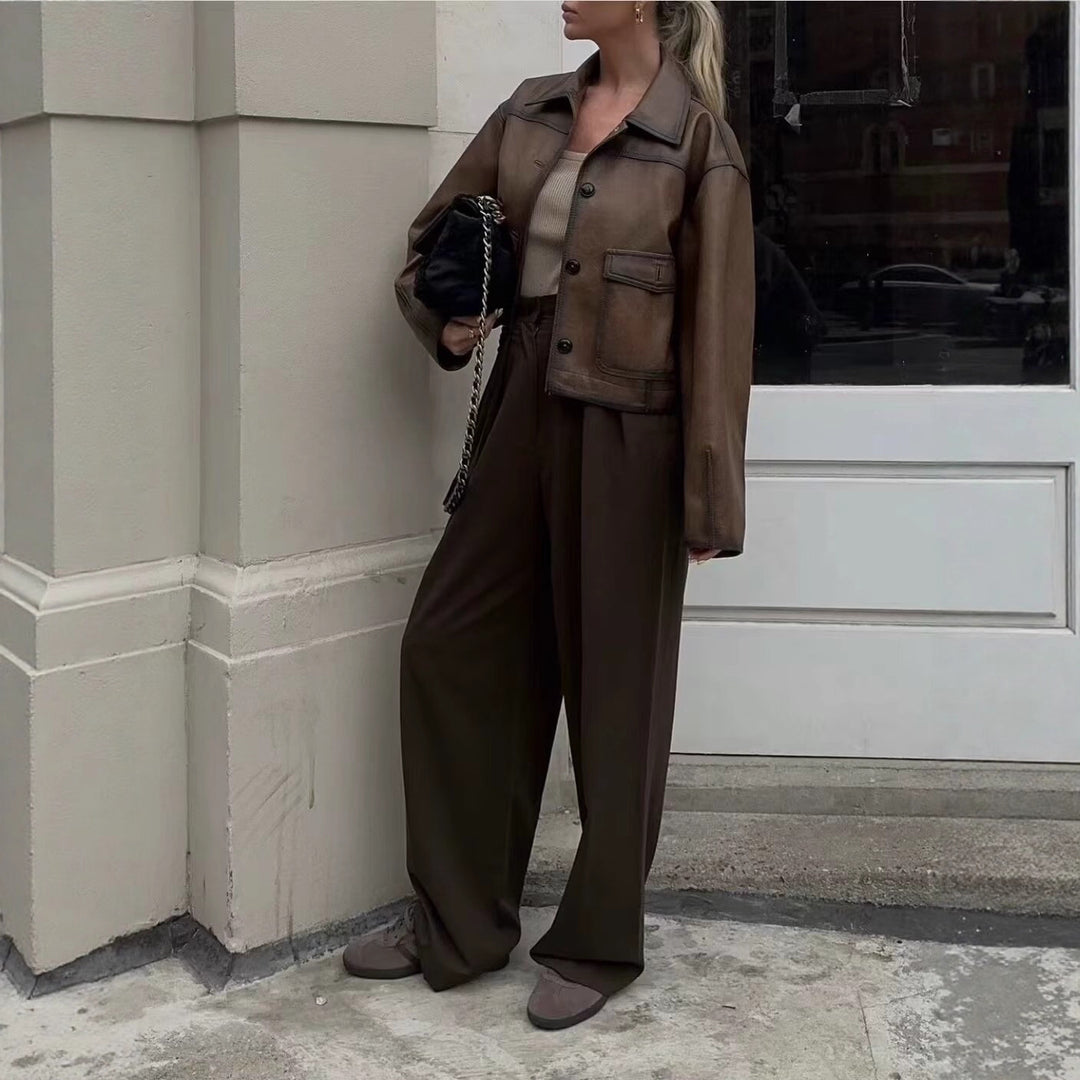Damen Kunstlederjacke mit praktischen Taschen und modernem Schnitt Drune