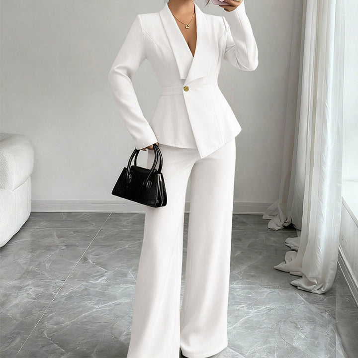 Damen eleganter Blazeranzug mit schmalem Schnitt und hohem Kragen Drune