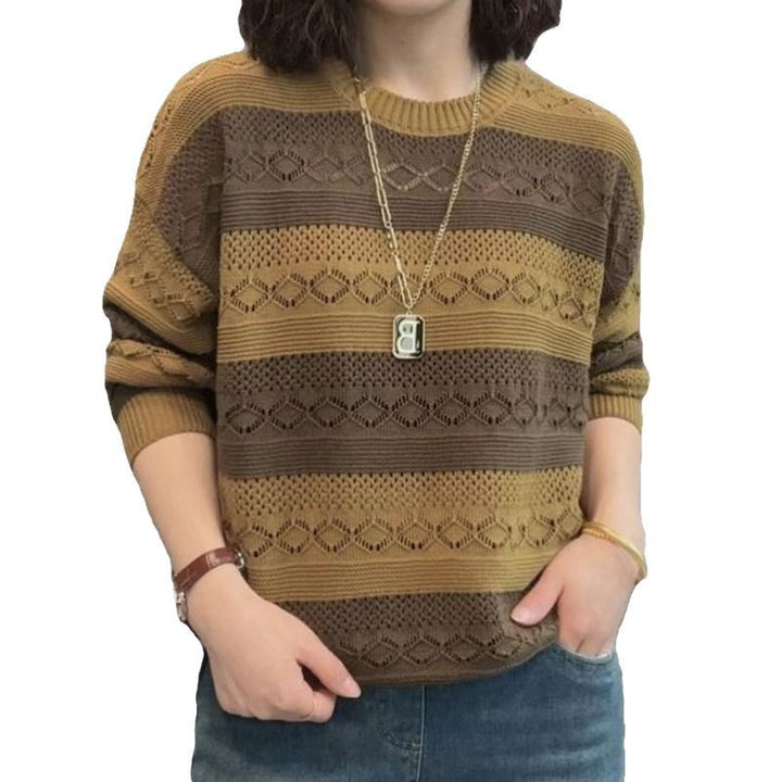 Damen Strickpullover mit modischem Lochmuster und lässigem Schnitt Drune