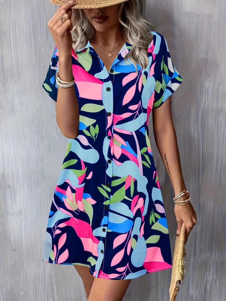 Damen Blusenkleid mit Knopfleiste und floralem Muster Drune