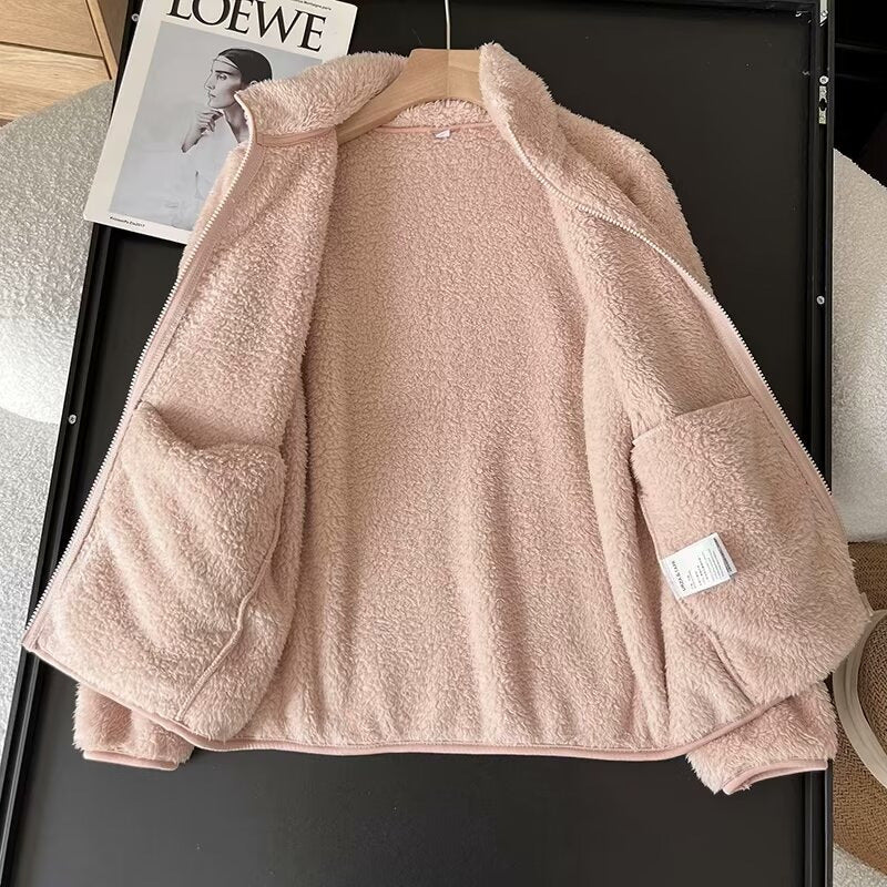 Damen Flauschige Fleecejacke mit hohem Kragen und Reißverschluss Drune