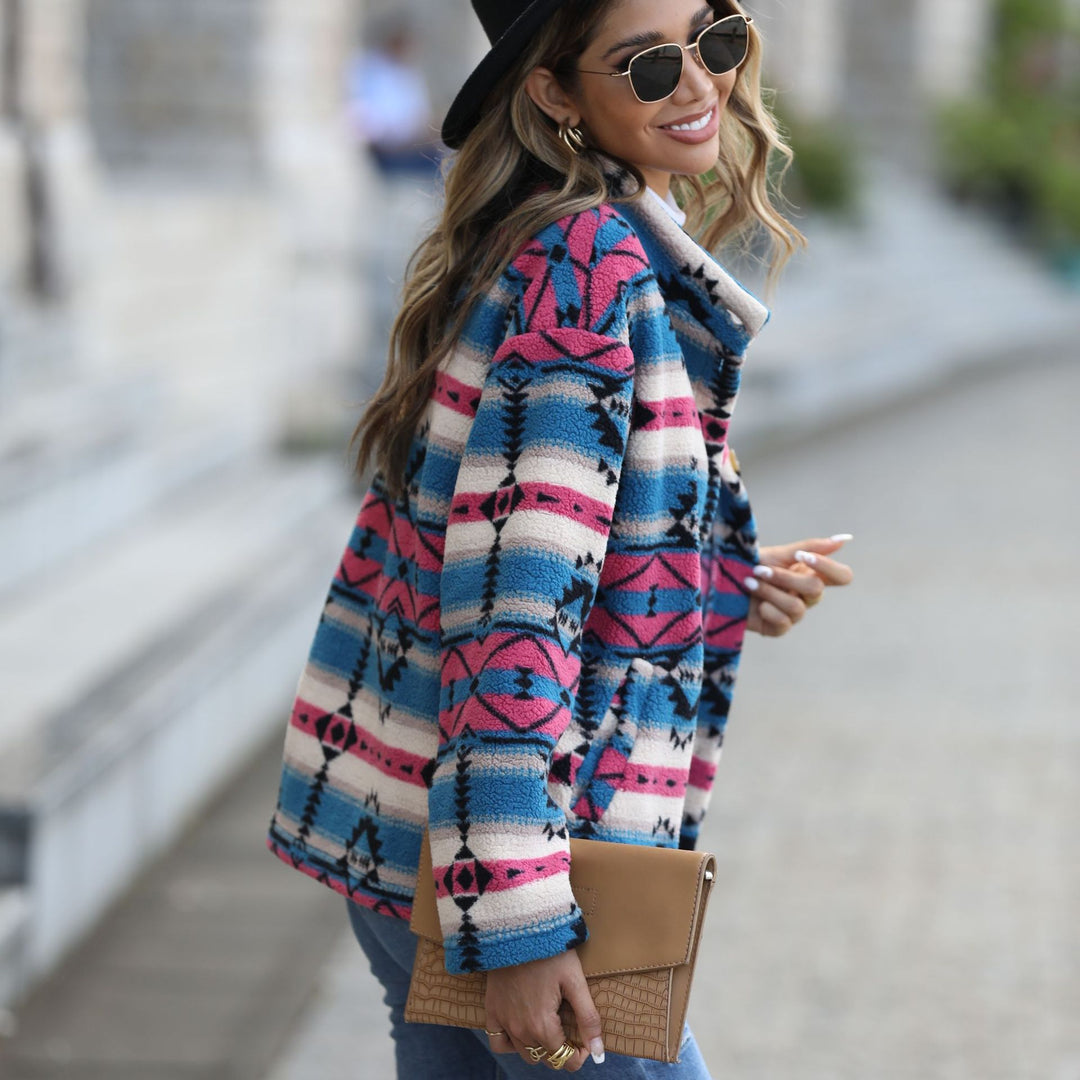 Damen Fleecejacke mit attraktiven geometrischen Mustern und praktischen Taschen Drune