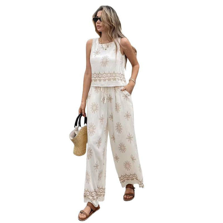 Damen zwei-teiliges Sommer Set mit feiner Stickerei und weitem Schnitt Drune