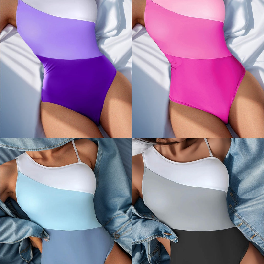 Damen Einteiliger Badeanzug mit stilvollem Farbblockdesign und hohem Beinausschnitt Drune