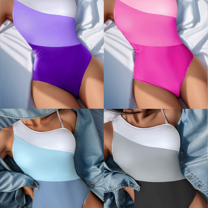 Damen Einteiliger Badeanzug mit stilvollem Farbblockdesign und hohem Beinausschnitt Drune