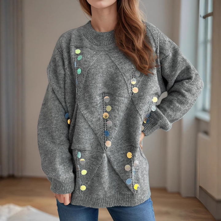 Damen gemütlicher Strickpullover mit funkelnden Pailletten Drune