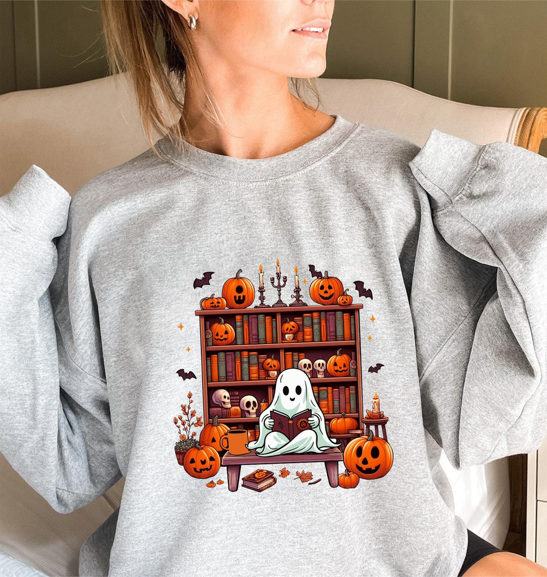 Damen Sweatshirt mit herbstlichem Gruselmotiv und lässigen Puffärmeln Drune