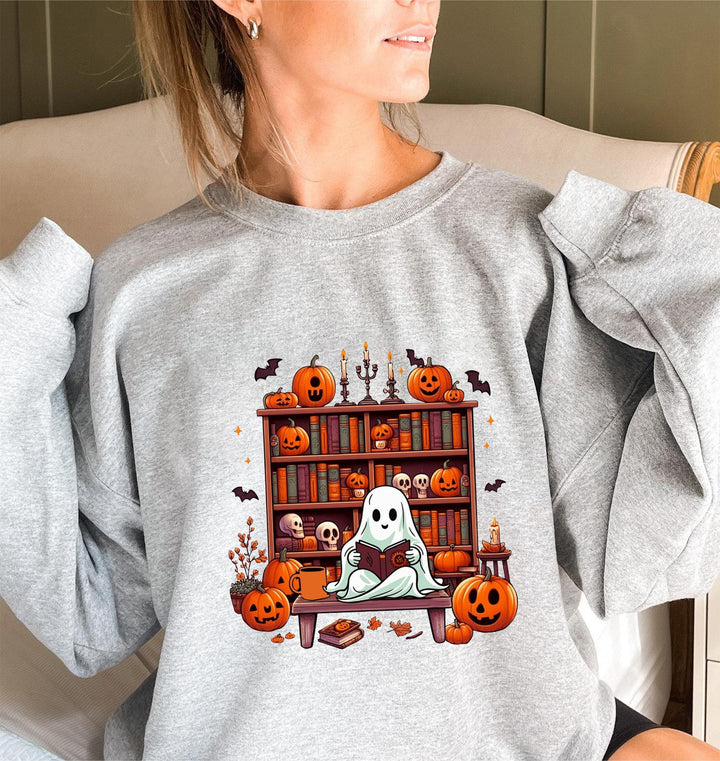 Damen Sweatshirt mit herbstlichem Gruselmotiv und lässigen Puffärmeln Drune