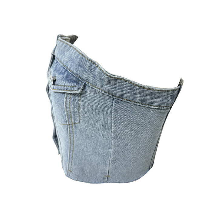 Damen Denim Bustier-Top mit Knopfleiste und figurbetontem Schnitt Drune