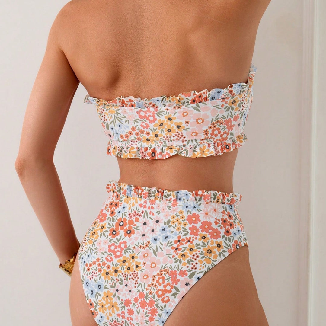 Damen Bikini-Set mit romantischen Rüschendetails und hohem Taillenbund Drune