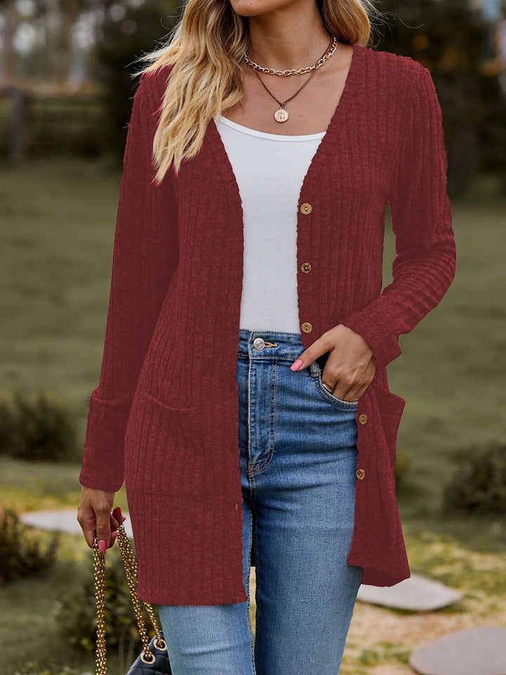 Damen Strickjacke mit elegantem Rippenmuster und praktischen Taschen Drune
