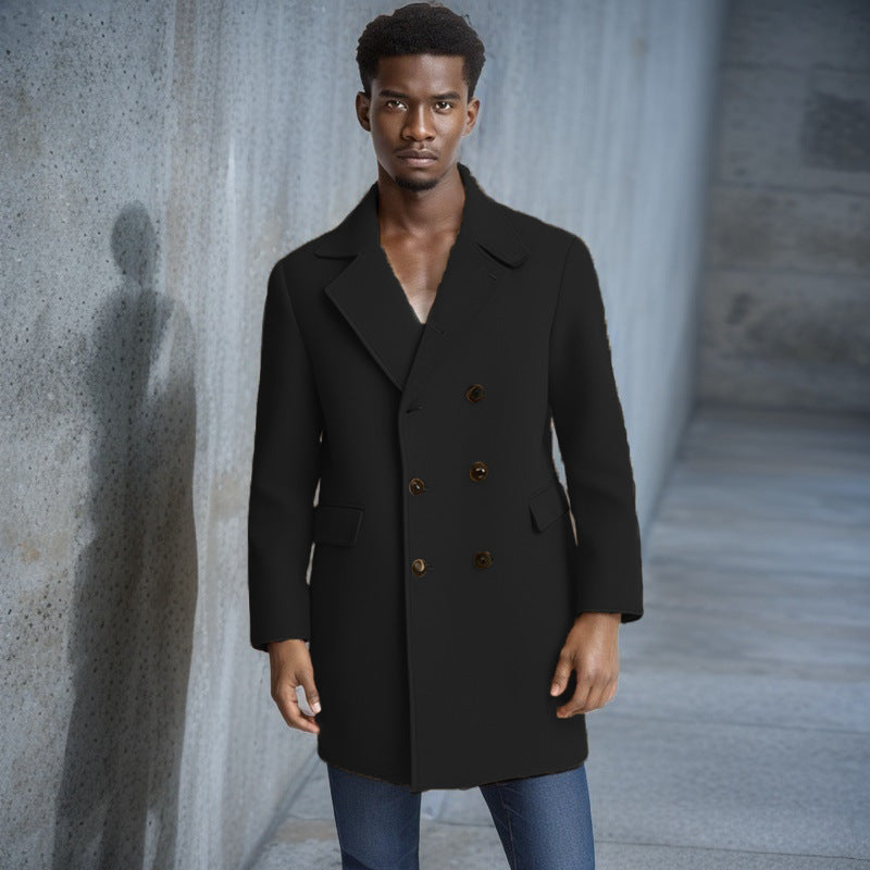 Herren eleganter Doppelreiher-Mantel mit modernem Schnitt und praktischen Taschen Drune