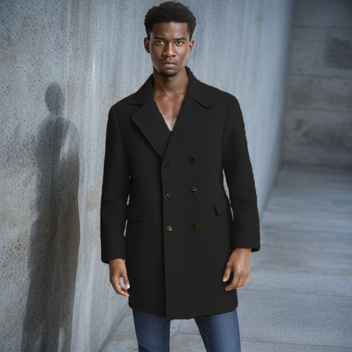 Herren eleganter Doppelreiher-Mantel mit modernem Schnitt und praktischen Taschen Drune