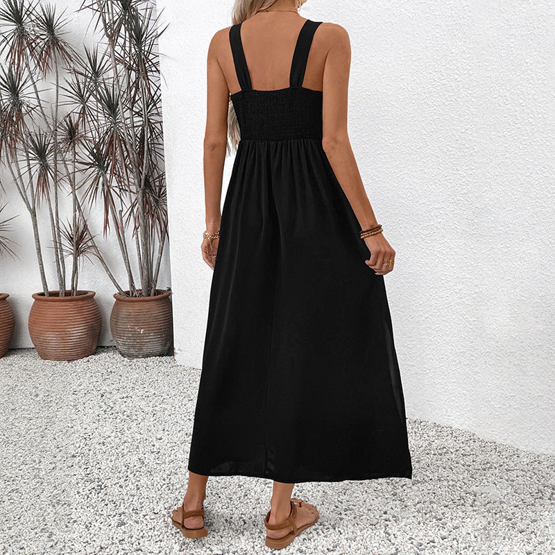 Damen Maxikleid mit buntem Stickdesign und seitlichem Schlitz Drune