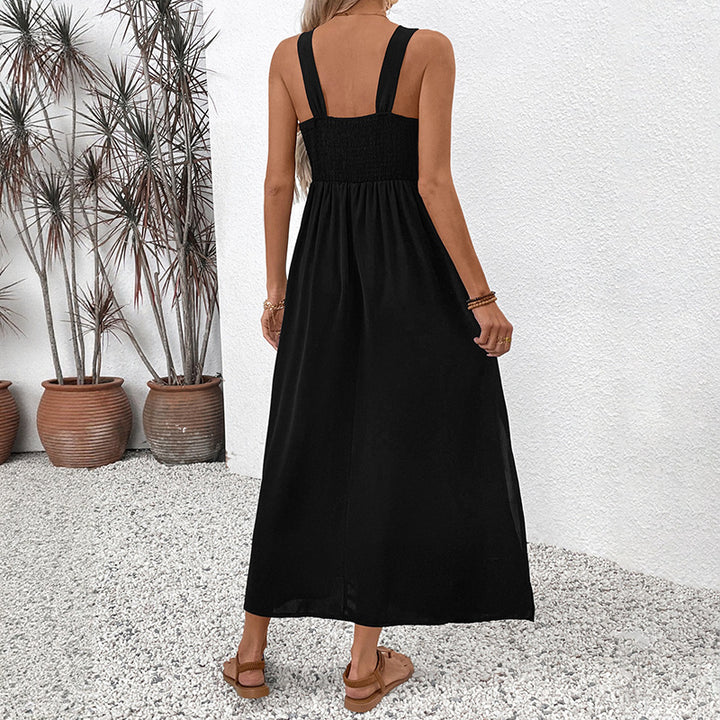 Damen Maxikleid mit buntem Stickdesign und seitlichem Schlitz Drune