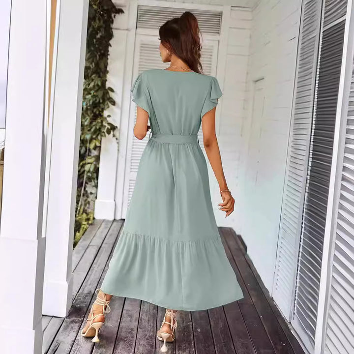 Damen Wickelkleid mit fließendem Schnitt und Rüschendetails Drune