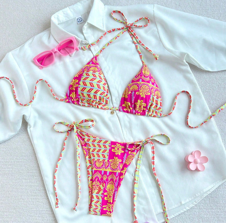 Damen Triangel-Bikini mit modischer Schnürung und buntem Design Drune