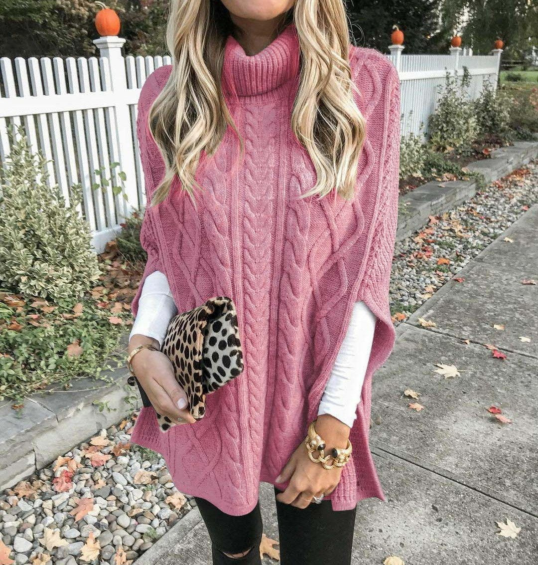 Damen Strickponcho mit hohem Kragen und strukturiertem Kabelmuster Drune