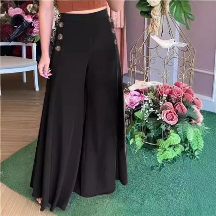 Damen Weite Palazzo-Hose mit Knopfdetails Drune