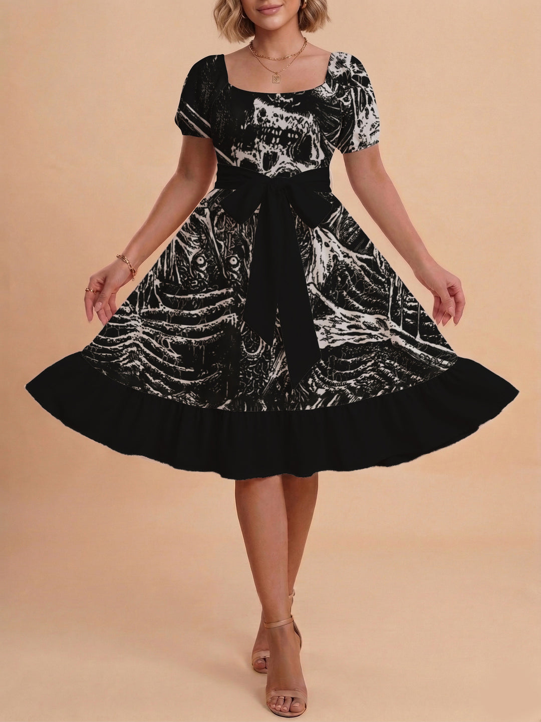 Damen schickes Glitzerkleid mit tailliertem Schnitt und Rüschensaum Drune