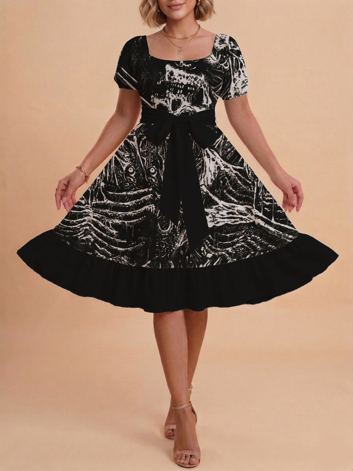 Damen schickes Glitzerkleid mit tailliertem Schnitt und Rüschensaum Drune