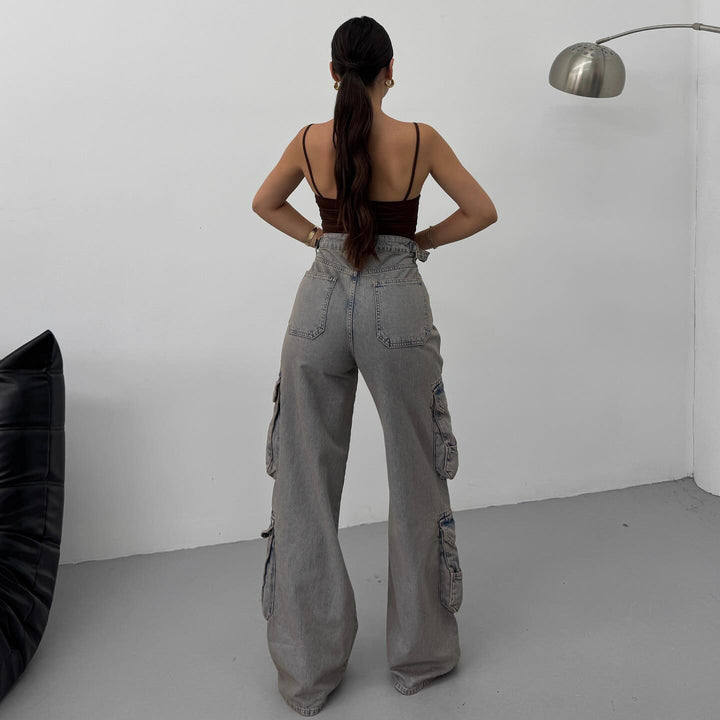 Damen Cargo-Jeans mit hohem Bund und praktischen Taschen Drune
