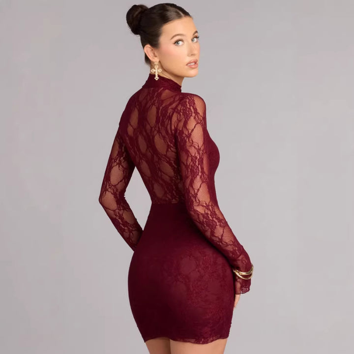 Damen Spitzenminikleid mit hohem Kragen und raffinierten Cut-Out-Details Drune