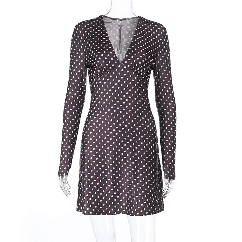 Damen schickes Minikleid mit tiefem V-Ausschnitt und langen Ärmeln Drune