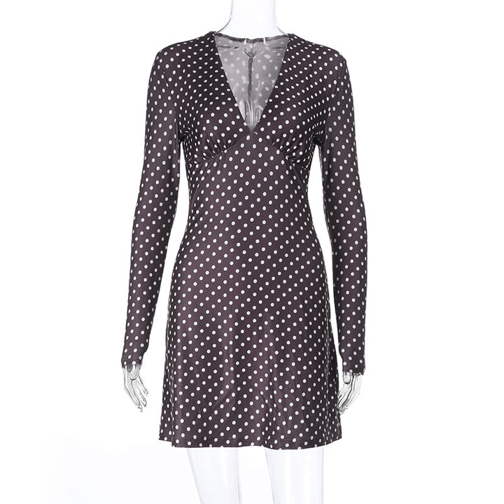 Damen schickes Minikleid mit tiefem V-Ausschnitt und langen Ärmeln Drune