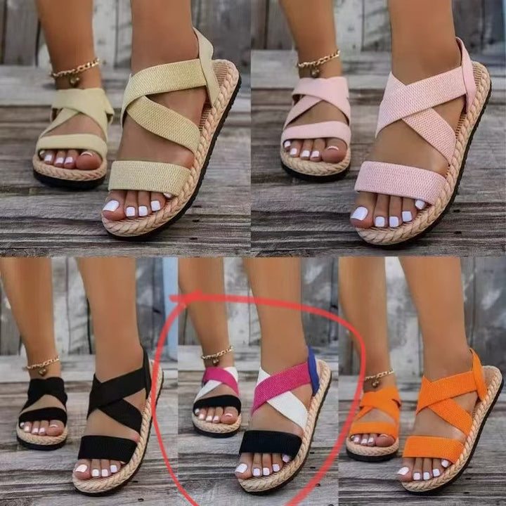 Damen Komfortable Riemensandalen mit elastischen Kreuzriemen und rutschfester Sohle Drune