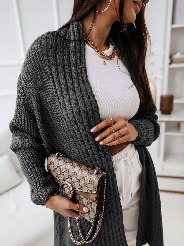 Drune | Langarm-Strickjacke Wollstrick Lockere Passform Offene Vorderseite Gerippte Struktur