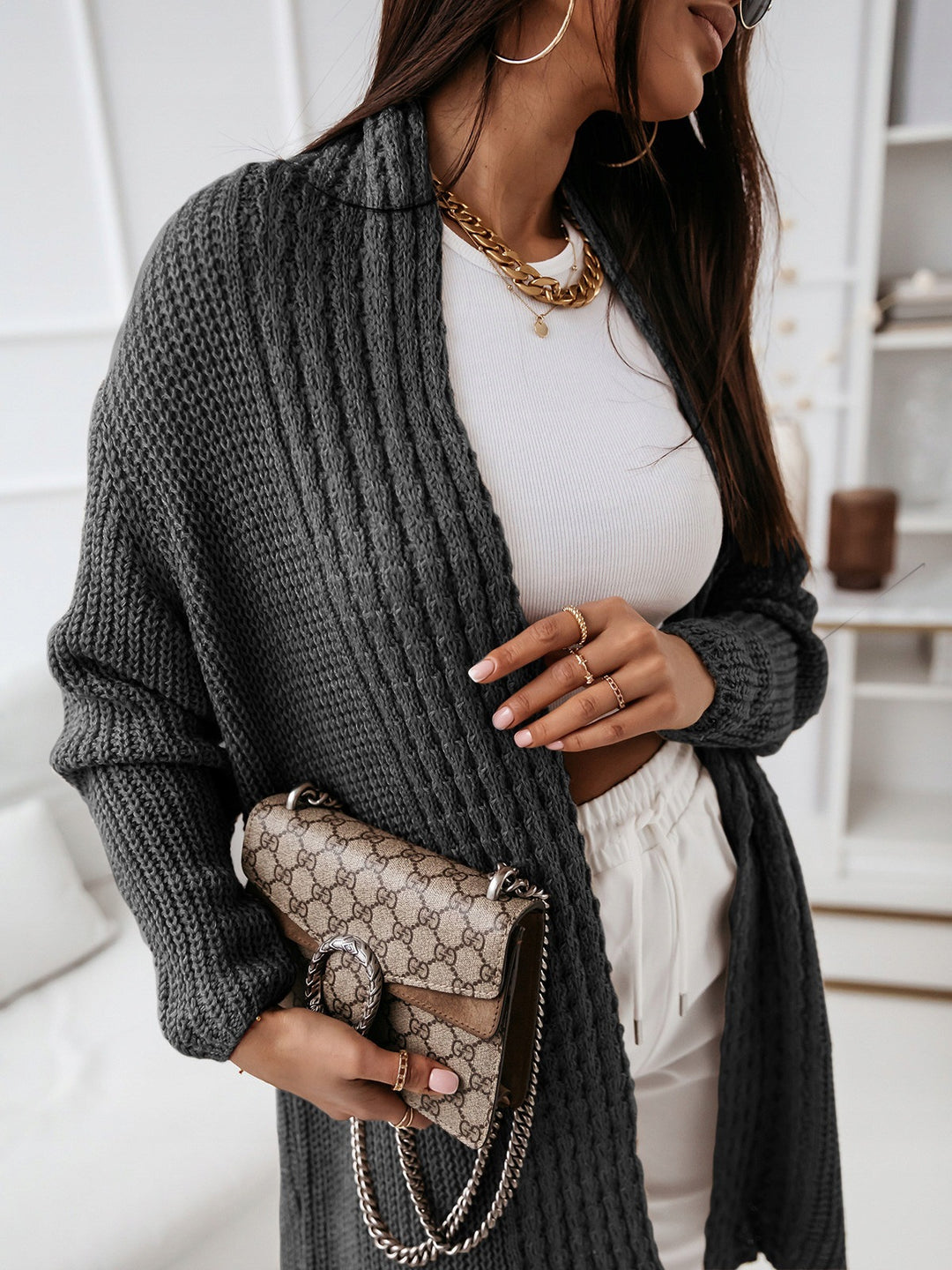 Damen Strick-Cardigan mit strukturiertem Muster und offenem Schnitt Drune