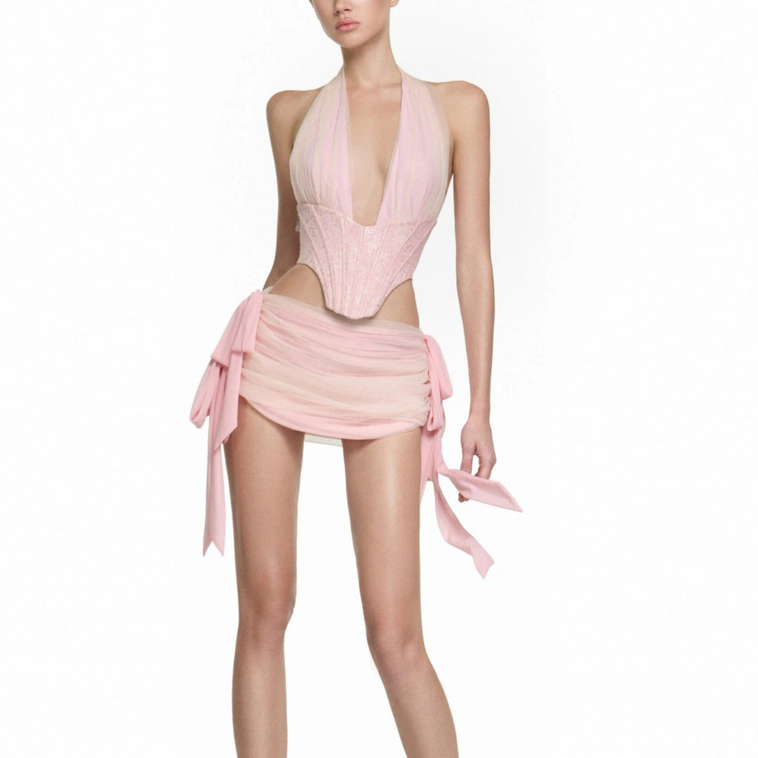 Damen Couture Bodysuit mit drapiertem Rock Drune