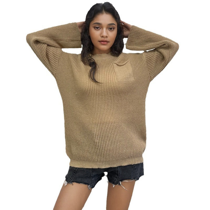 Damen Großer Strickpullover mit innovativem Strukturmuster und Brusttasche Drune